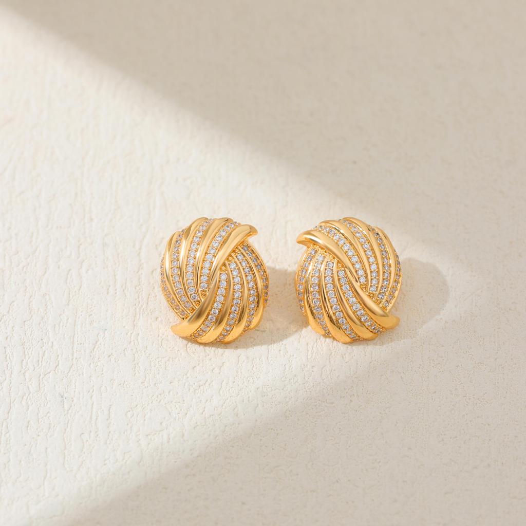 18K gold fireworks spiral zircon stud earrings light luxury high-end earrings striped earrings