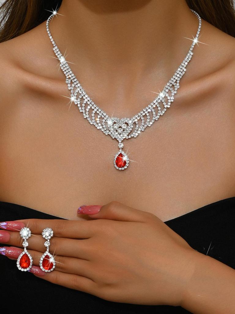 Luxury European Retro Crystal Zirconia Geometric Jewelry Set: Necklace, Earrings, Bracelet