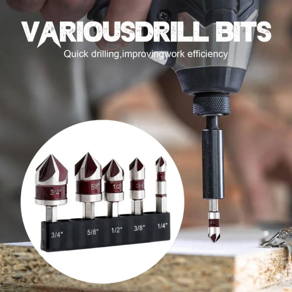 5PCS 1/4 3/8 1/2 5/8 3/4inch Countersunk Bits Multi-Size Deburring Bit Countersink Bits  Plastic