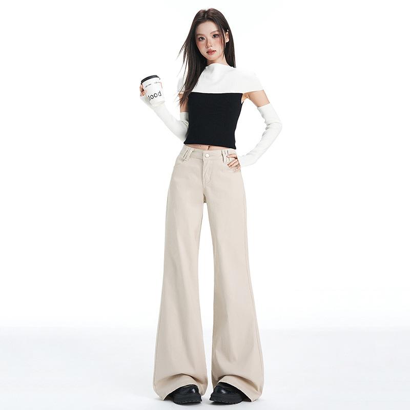 Khaki black medium and low waist micro-flared jeans women's new slim-fitting and slim pants pattern