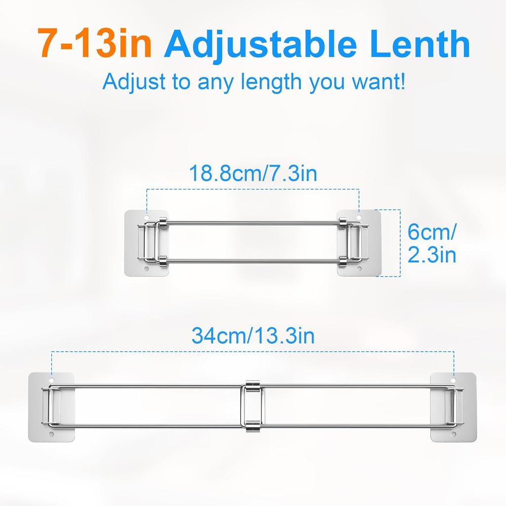 RV Corner Rod 2 Pack, Camper Shelf Bar, 7–13 Inches Adjustable Bathroom Organizer, Stainless RV Wall Accessories