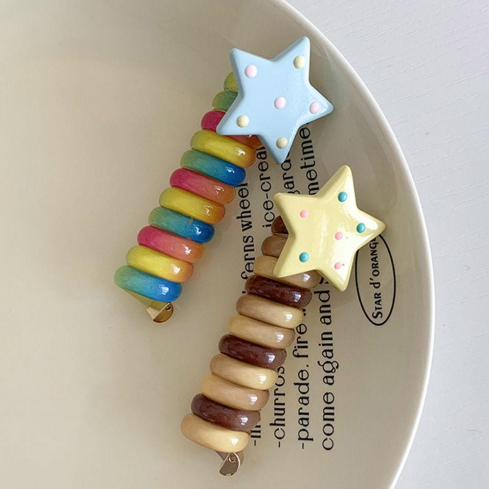 Elastic Rainbow Hair Ring Star Spiral Coil Hair Rope Elegant Telephone Line Hair Rope  Party