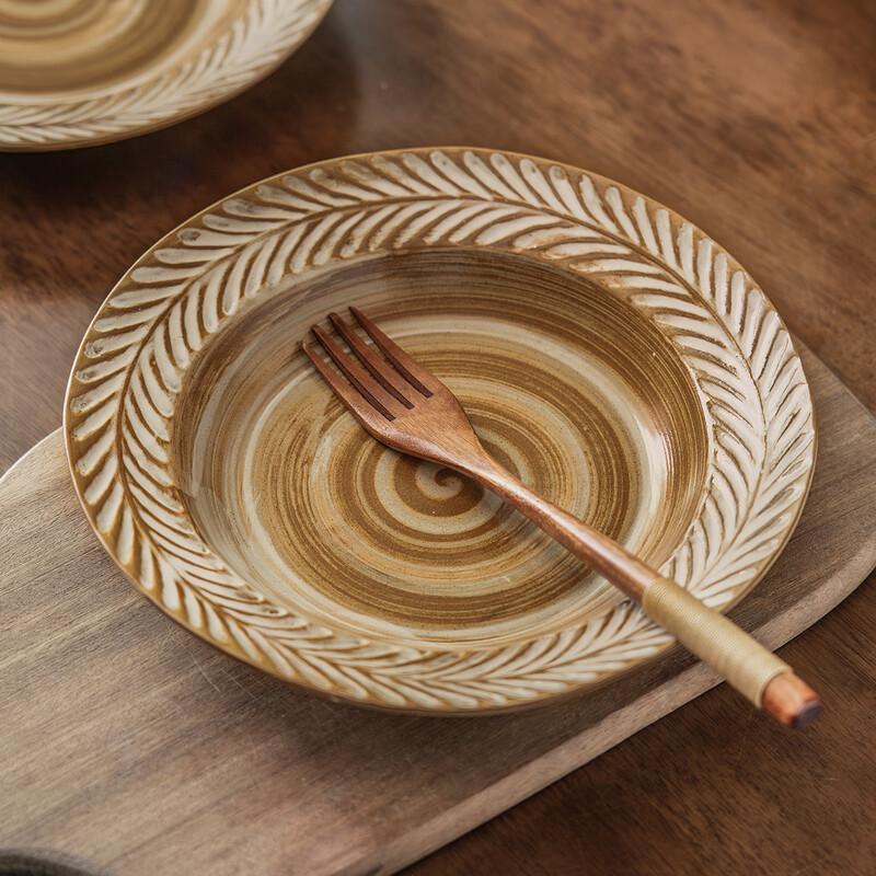 Deouxingguang Rustic Wheat Ear Ceramic Deep Plate