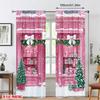 Jit 2Pcs Pink Storefront Pattern Curtains Rod Pocket Drapes For Christmas Windows Home Decor Polyester Curtain