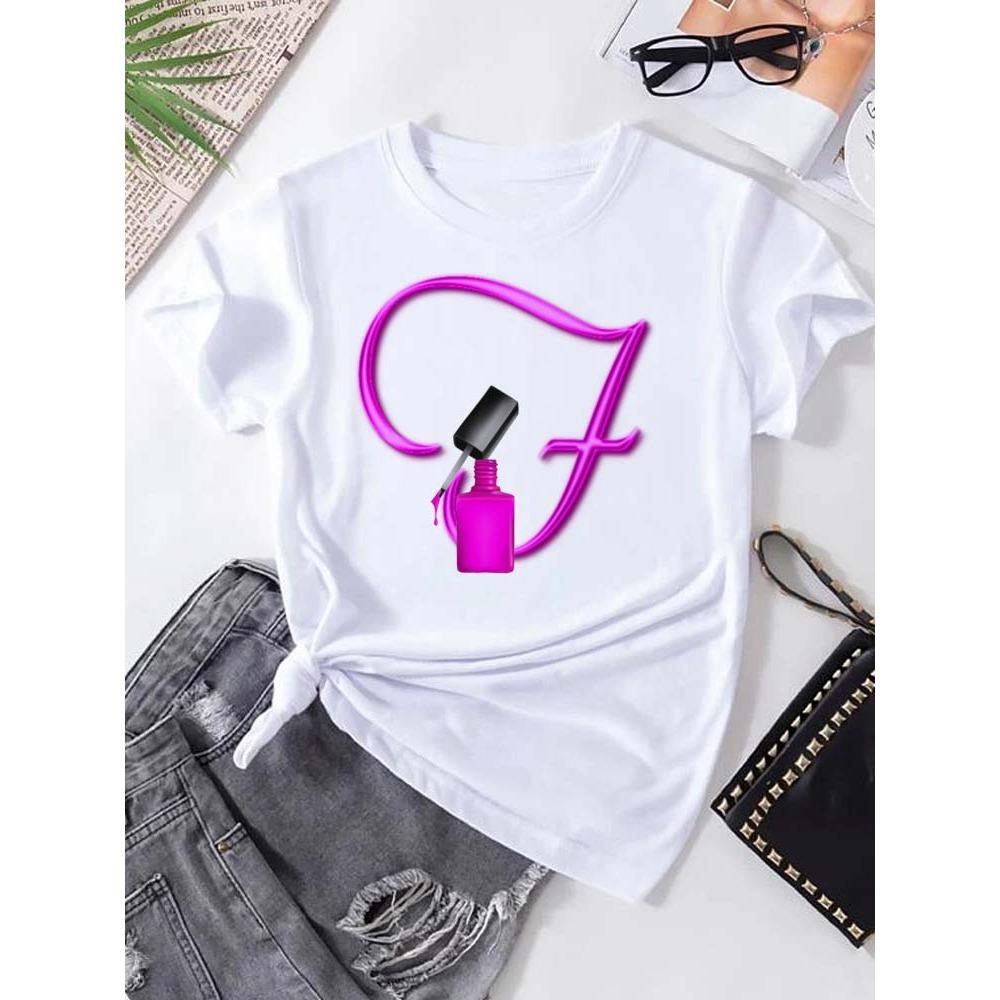 Letter combination fashion women's T-shirt nail polish letter font short sleeve top women's T-shirt