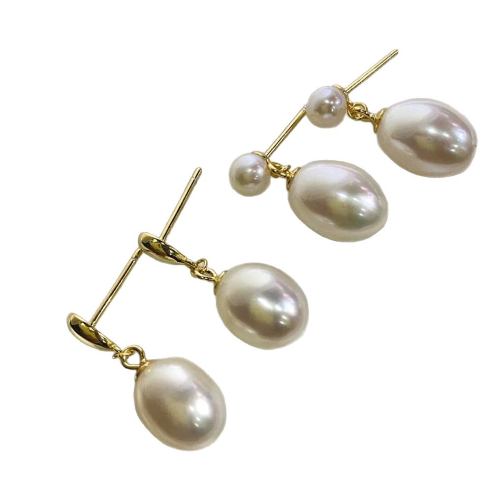Large water drop rice-shaped pearl earrings natural freshwater whole body S925 silver needle French retro elegant extremely strong light stud earrings