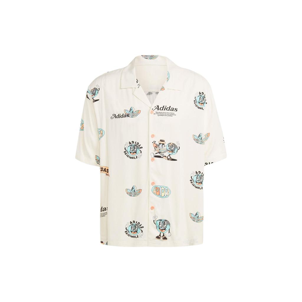 Adidas Originals Trefoil Enjoy Resort Cartoon Print Sports Short Sleeve Shirt Men Tops Wonderful-White IT8179