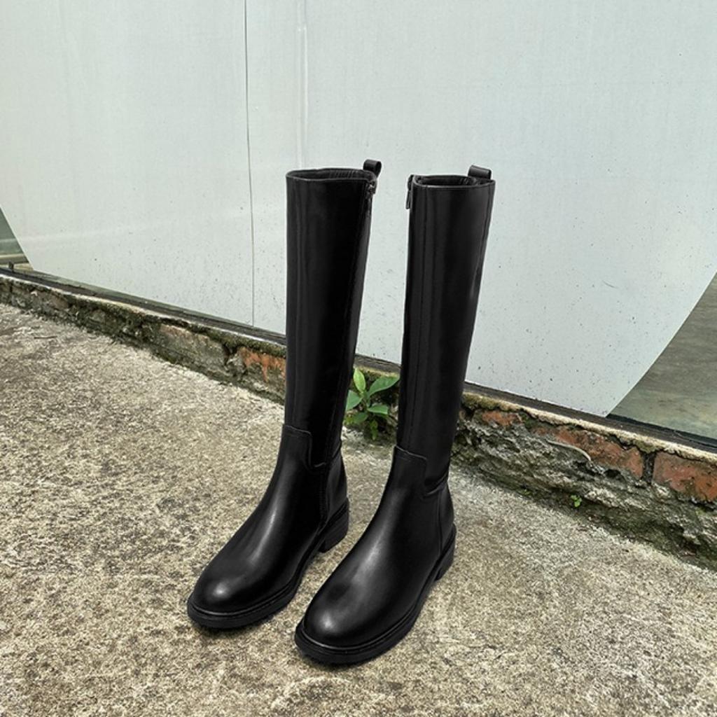 New Simple Round Head, Low Heel, Side Zipper Fashion, Tall Knight Boots for Women