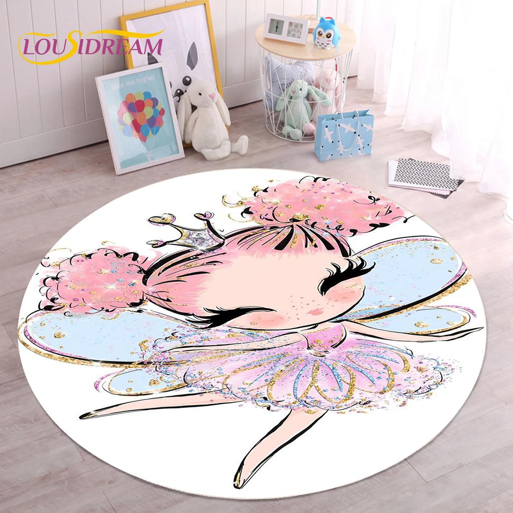 Cute Ballet Girl Ballerina Fairy Unicorn Cartoon Round Area Carpet Rug for Living Room Bedroom Kids Decor,Pet Area Rug Non-slip