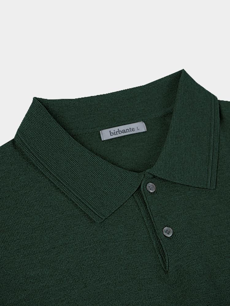 BIRBANTE Soft Washable Line Collar Knit - Dark Green
