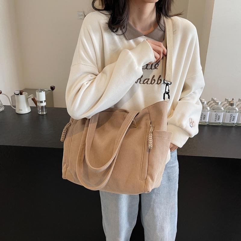 Torba typu tote z kordu, damska, dojazdowa, torba typu crossbody, duża pojemność, torba na ramię dla studentki
