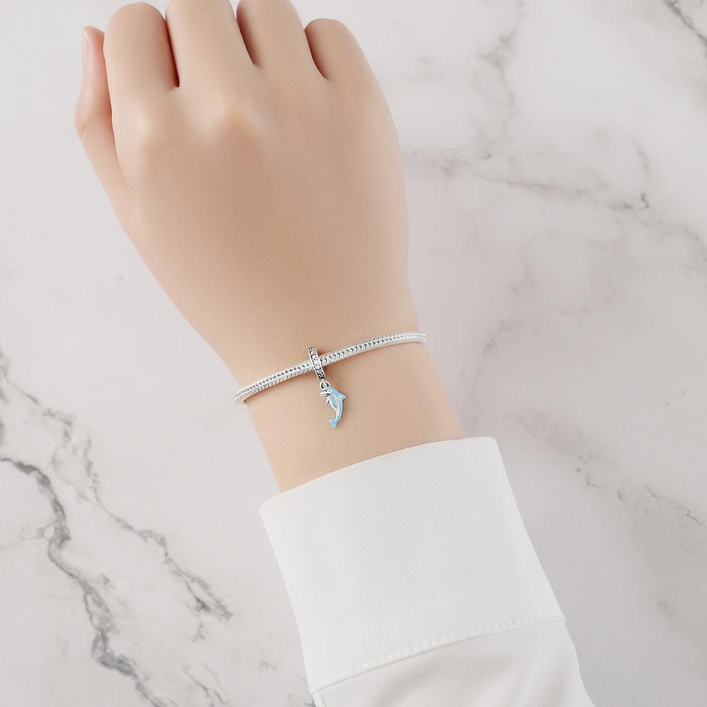 Beads Copper Charms Original Drop Glue Dolphin Pendant Beads Fit Bracelet Jewelry Diy Women Fine Gift Accessory