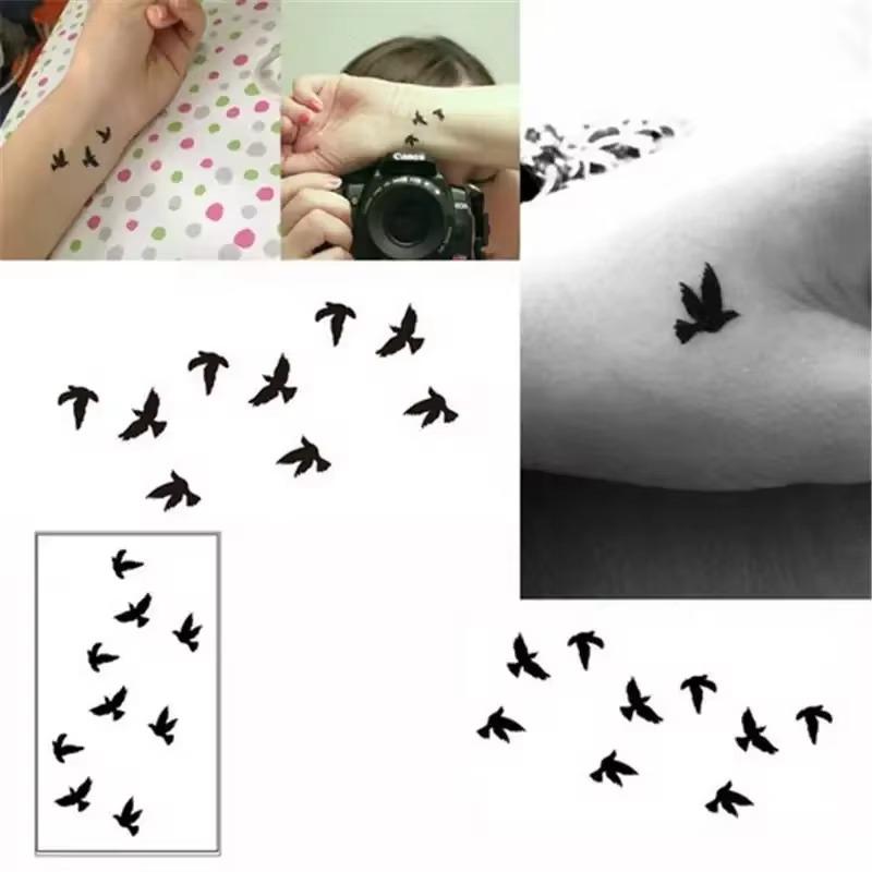 5/10pcs/lot Women Sexy Finger Wrist Flash Fake Tattoo Stickers Liberty Small Birds Fly Design Waterproof Temporary  Sticker