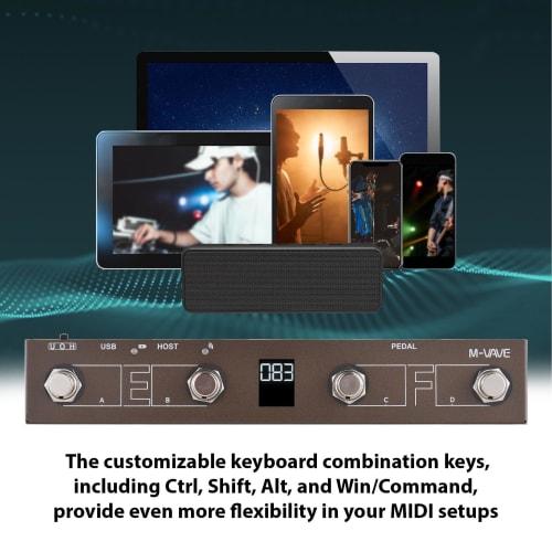 M-VAVE MIDI Controller | BT MIDI Pedal with Intelligent App Control | Digital Display, 12-Hour Rechargeable Battery Life | Portable Footswitch with TR