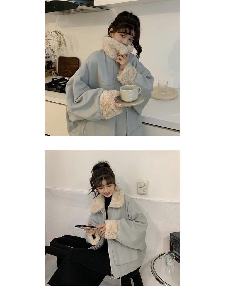 Women's Thickened Cotton Jacket - Imitation Lambswool Coat for Autumn/Winter 2025, Small Size, Loose Fit.