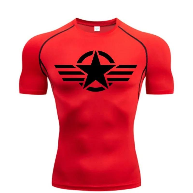 Men's Compression Fitness Sport Running Jogging Tight Gym T-Shirts Athletic Workout Quick Dry Tops Tee Breathable Summer Tight Fit