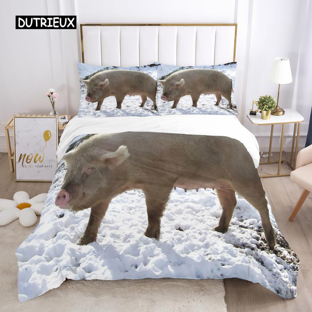 Pig Duvet Cover Set Queen Size Microfiber Cute Pig Animal Theme Twin Bedding Set Farm Animal 2/3pcs Quilt Cover for Boys Girls