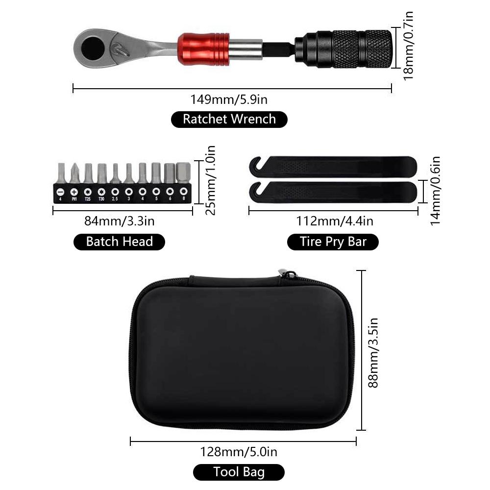 Bike Repair Tool Kit with Ratchet Wrenches Compact Lightweight Multi-Functional Ideal for Bike