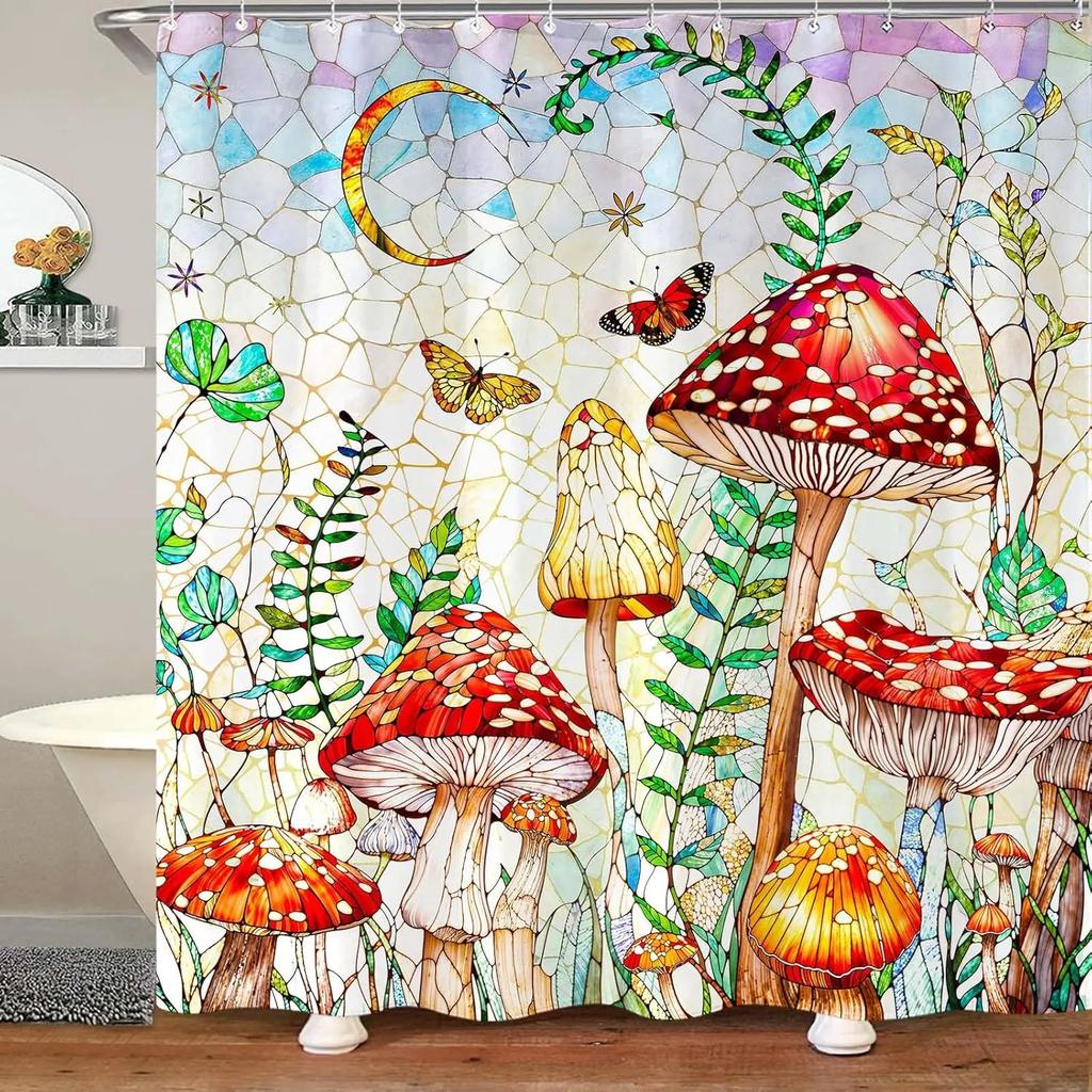 Bunte Baumblüten Duschvorhangstoff Badezimmerdekoration mit 12 Haken 180x 180cm Badewannen-Duschvorhang