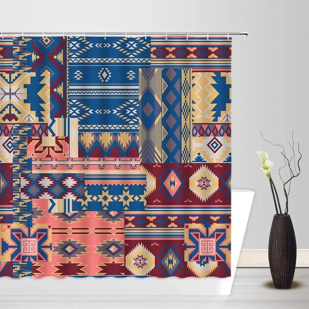 Perdele de duș cu imprimeu boem Patchwork pentru baie, perdea de duș vintage florală colorată, căzi de baie, ecran textil impermeabil