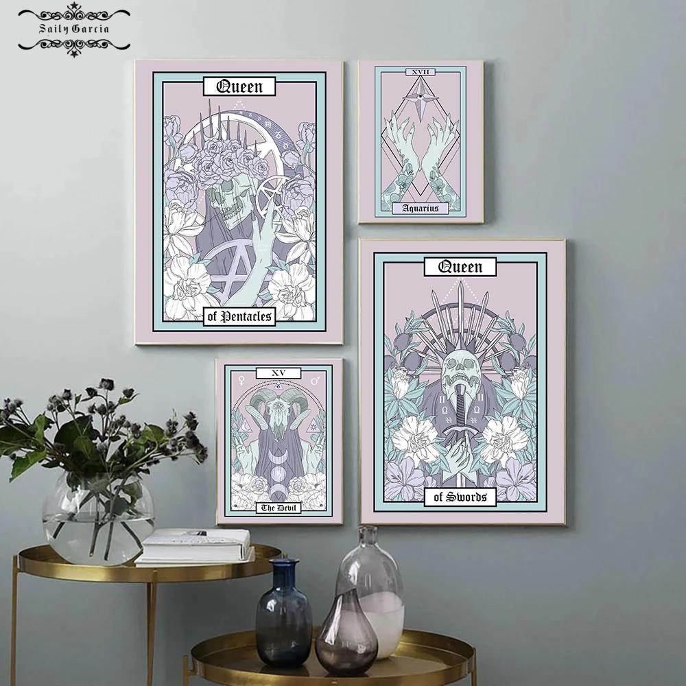 

Абстрактный Аметист Пастель Таро Настенные рисунки Холст Живопись Королева Водолей Зодиак Плакаты и принты Гостиная Домашний декор