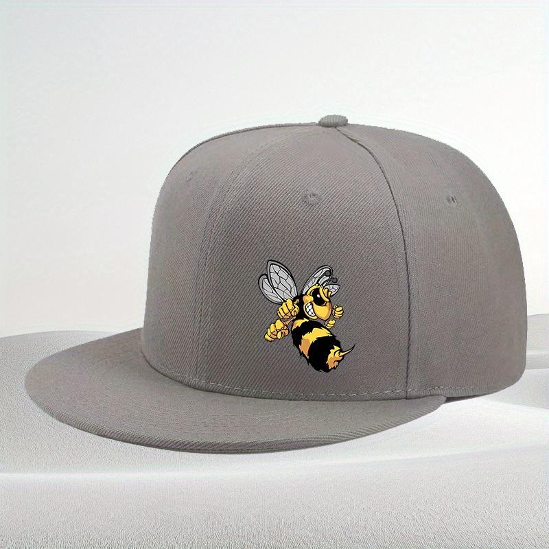 

Angry Cartoon Bee Graphic White Snapback Cap Polyester Adjustable Flat Brim Hat Outdoor Streetwear Unisex One Size