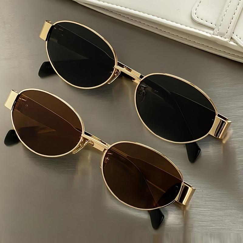 2pcs Men's Fashion Glasses Retro Oval Metal Frame Trendy Glasses for Men and Women Universal Daily Commuting Sunglasses