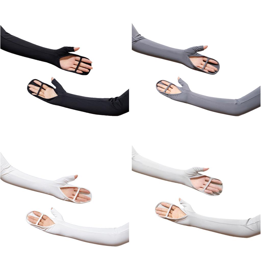 Womens Sunscreen Oversleeves Gloves Solid Ice Silk Fingerless Long Gloves