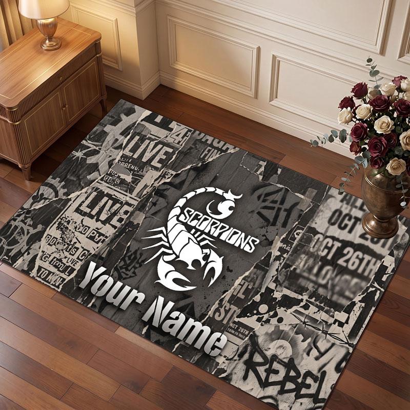 Personalisierter Kristall-Samt-Teppich mit Skorpionen, Weicher Anti-Rutsch-Teppich mit individuellem Namens-Text für Wohnzimmer, Schlafzimmer