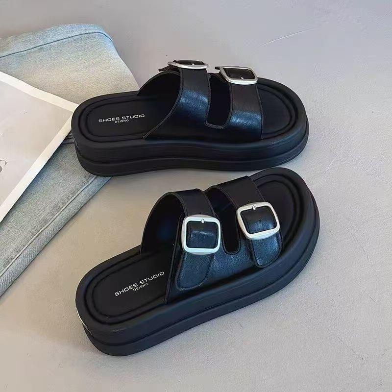 

Thick-soled cool slippers for women s summer wear, new versatile muffin casual beach sandals, small height increase 35 чорний