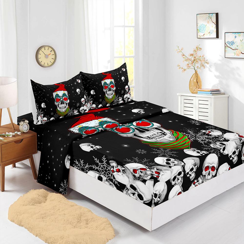 Four-Piece Mattress Set Christmas Bedding 3D Digital Printing Kit Mattress Protective Cover