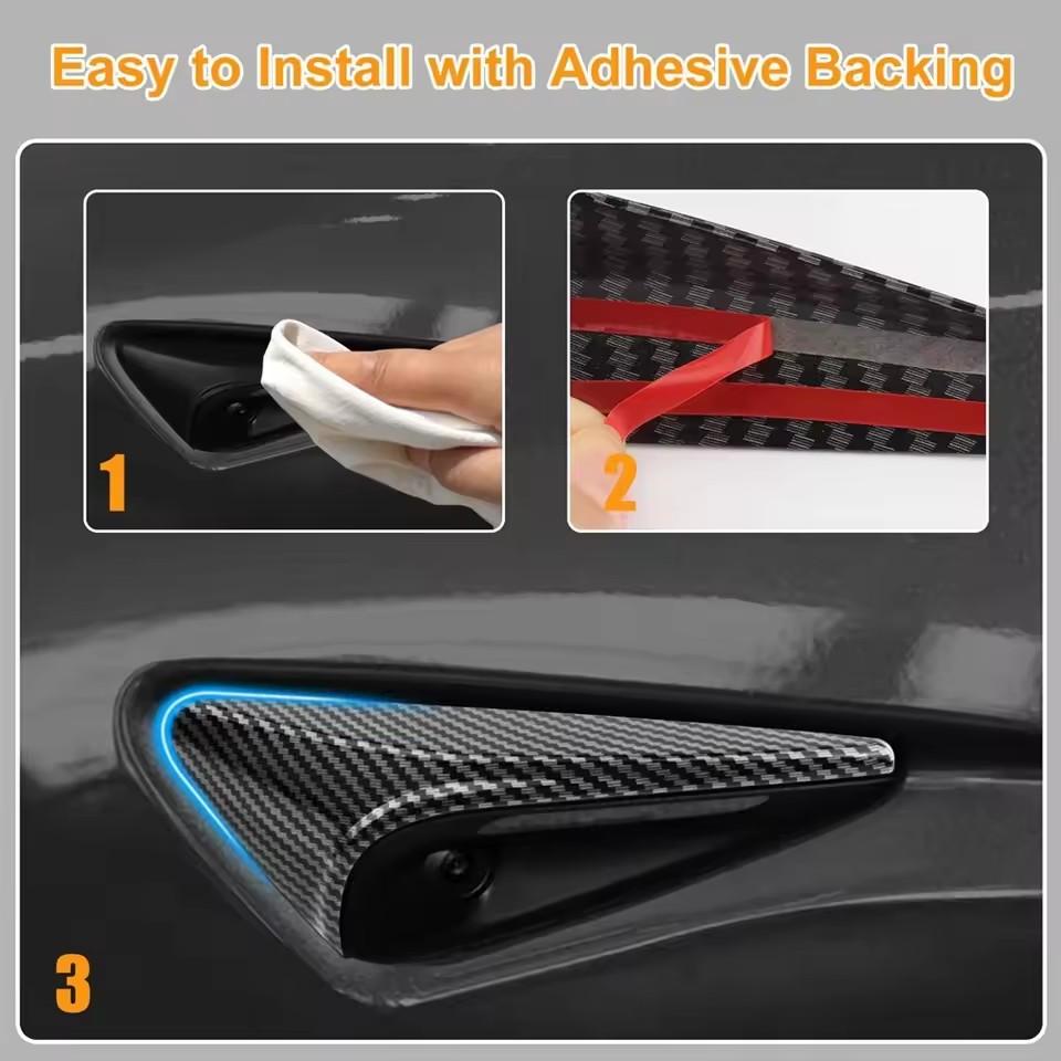 ABS Carbon Pattern Side Camera Cover For Tesla Model 3/Y 2025 ABS Leaf Board Sticker Accessories