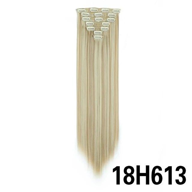 Długie kręcone klipsy do przedłużania włosów 16 klipsów syntetyczne naturalne kawałki włosów dla kobiet 7 sztuk/zestaw 24 cale Ombre blond czerwony czarny sztuczne włosy