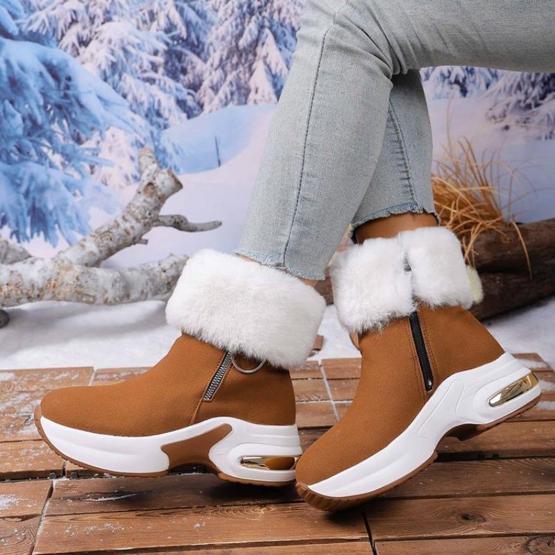 Women's EU Size Faux Suede Zip-Up Snow Boots - Autumn/Winter 2025 New Style, Fleece-Lined, Platform Thick-Soled, Wedge Heel, Short-Calf