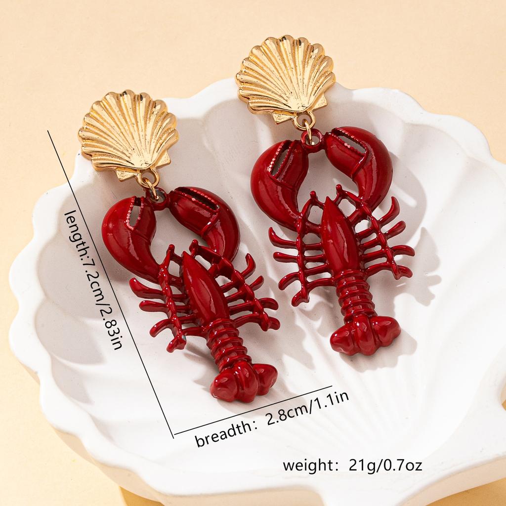 Women's Earrings, Creative and Exaggerated Red Lobster Shell Earrings, Suitable for Parties, Vacations, or As a Gift