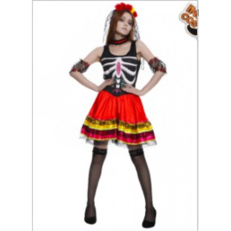 Adult Womens Day Of Dead Bride Dress Halloween Ghost Costume Stage Performance Party