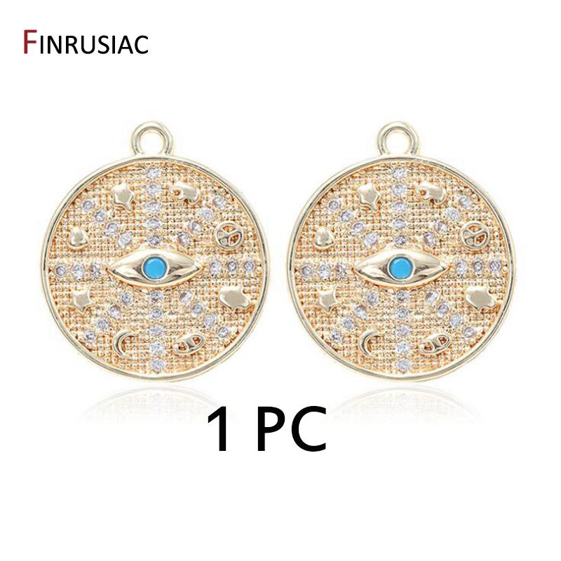 

High quality copper metal gold plated inlaid zircon round commemorative coin pendant evil eye charms DIY jewelry accessories