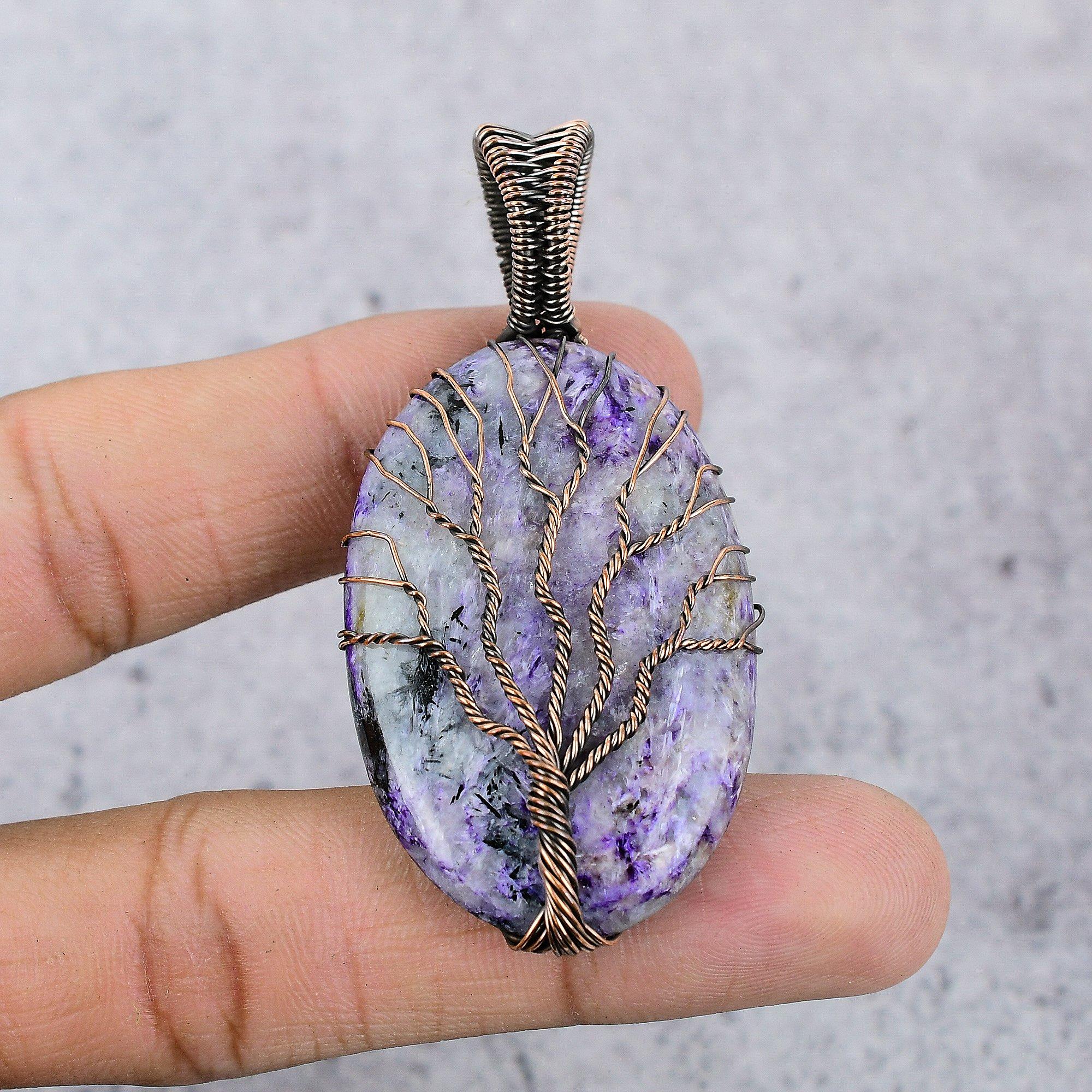 

Charoite Jewelry, 999 Copper Wire Wrapped Pendant Handmade Gemstone Jewelry, Gifts For Wife Brand New Pendant 2.99 Inches
