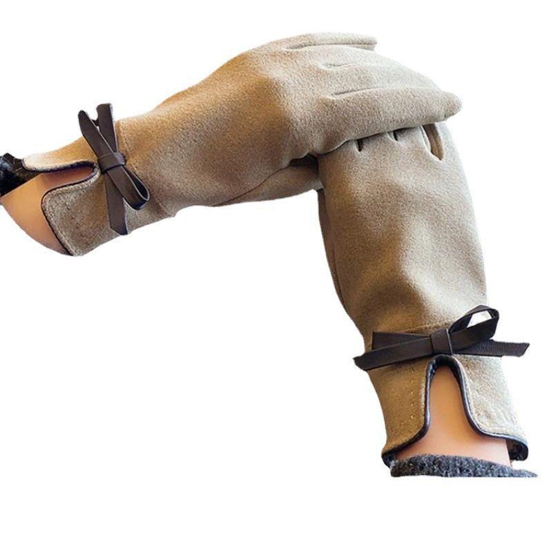 Elegante Schleifenförmige Fleece-Handschuhe Verdickt von Lady De Rong für Winter Elektrofahrzeug Kälteschutz und Wärme Touchscreen