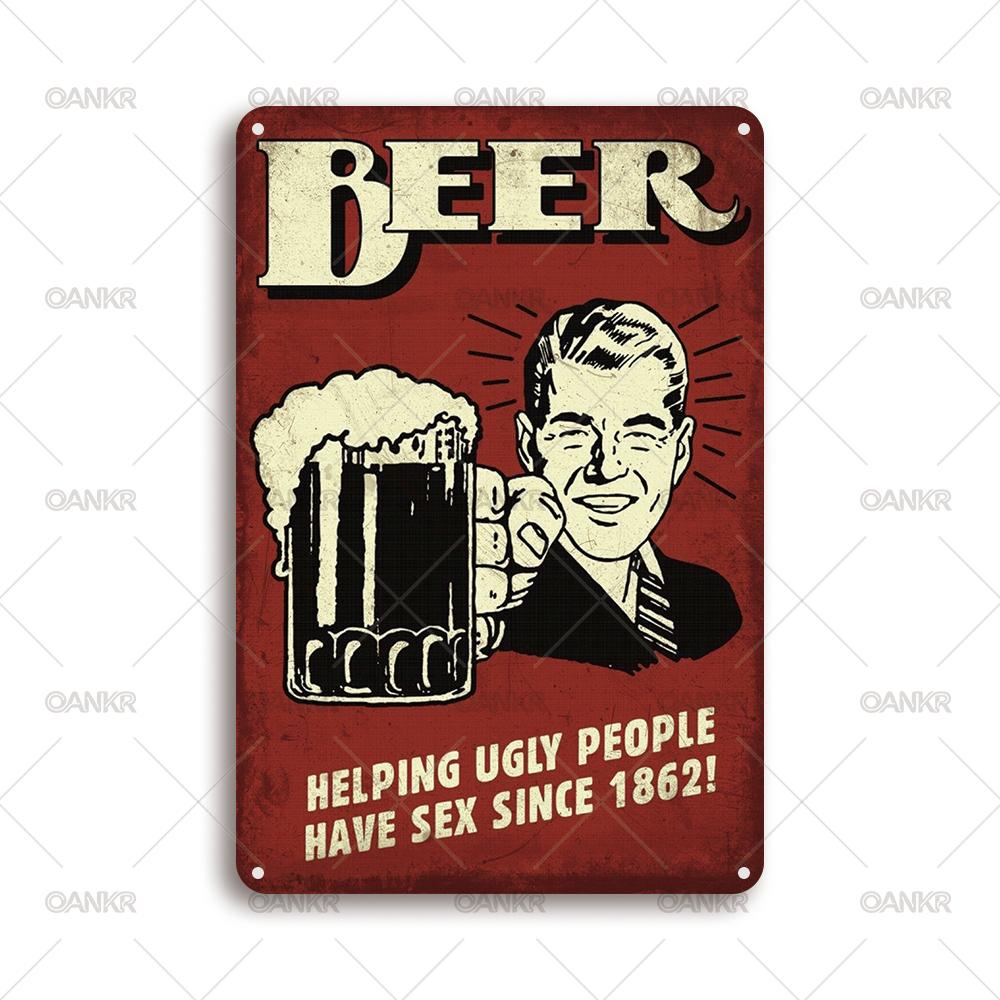 Vintage Art Beer Poster Metal Tin Sign Helping Ugly People  Have Sex Since  Posters Metal Signs for Pub Bar Home Wall Decor 20x30cm（7.8x11.8inch）