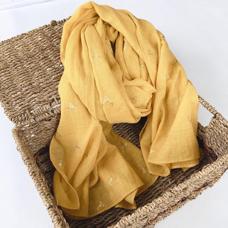 

Конопляно-хлопковый шарф с бронзовым напылением, широкий длинный теплый шарф-шаль для защиты от ветра, японский литературный женский шарф-шаль 75*190cm