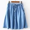 Women's Summer Thin Large Loose Wide Leg Elastic Waist Casual Denim Skirt Pants