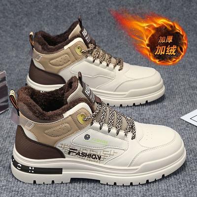 New Winter Men's Boots with Velvet Warm Cotton Boots, Outdoor Anti Slip Lace Up Snow Boots, Thick Bottom Casual Sports Shoes