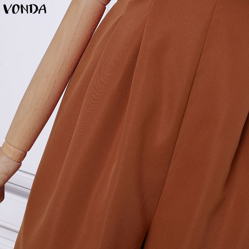 VONDA Summer Women Sleeveless Beading Casual Long Elegant Jumpsuits Overalls