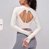 Women's Cross-border Long Sleeve Yoga Top with Fixed Cups and Hollow Back Design
