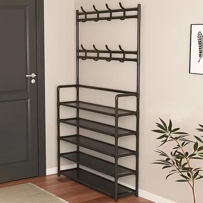 Organizzatore 2 in 1 per Scarpe e Vestiti Appendiabiti Multiuso in Acciaio al Carbonio Salvaspazio Scaffale per Scarpe da Terra Organizzatore Multi-strato
