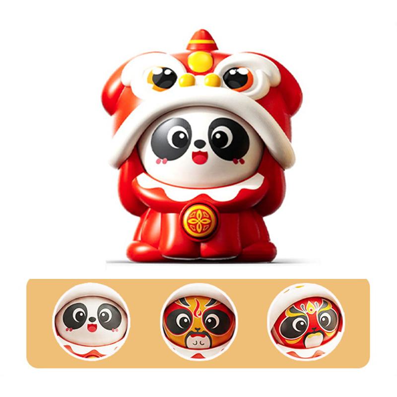 Chinese-Style Lion Dance Panda Face-Changing Toy Dolls, Pressable Funny Face Masks, Sichuan Opera Puppets