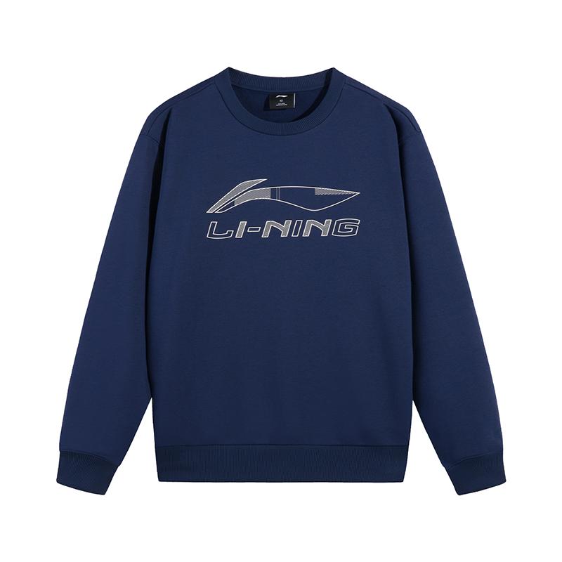 Li Ning Sweatshirts Men s Dark Bowl Blue Crew Neck Moderate AWDVJ29-3 XL