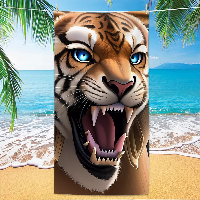 

Tiger Beach Towel Microfiber Digital Print Bath Towel Bold Tiger Design Sun Protection Shawl Extra Large Towel W40*H60(CM)