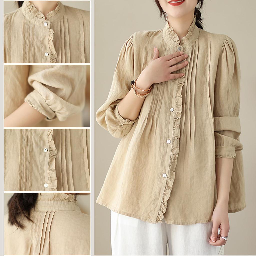 Linen Long Loose Solid Perfect for Everyday Summer [OGCPWYQZ] Women's Shirt, Button-Down Blouse, Sleeve, Stylish, Slimming, Fit, Casual, Stylish,